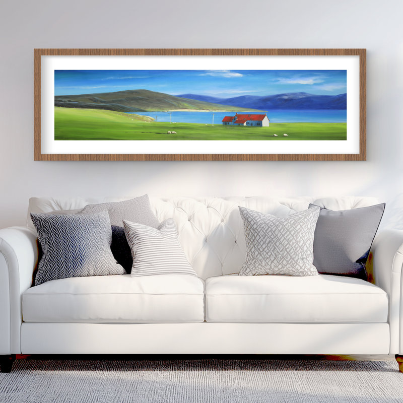 Scottish Highlands Red Roof House Print - Blue Coastal Decor