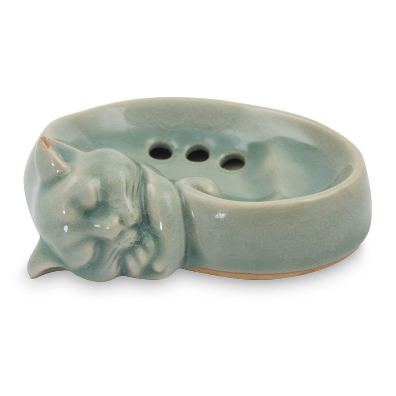 Plat à savon en céramique sieste kitty celadon Maryville