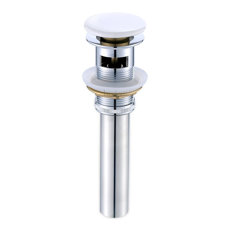 Pop-Up Bathroom Sink Drain Stopper with Overflow, White Ceramic