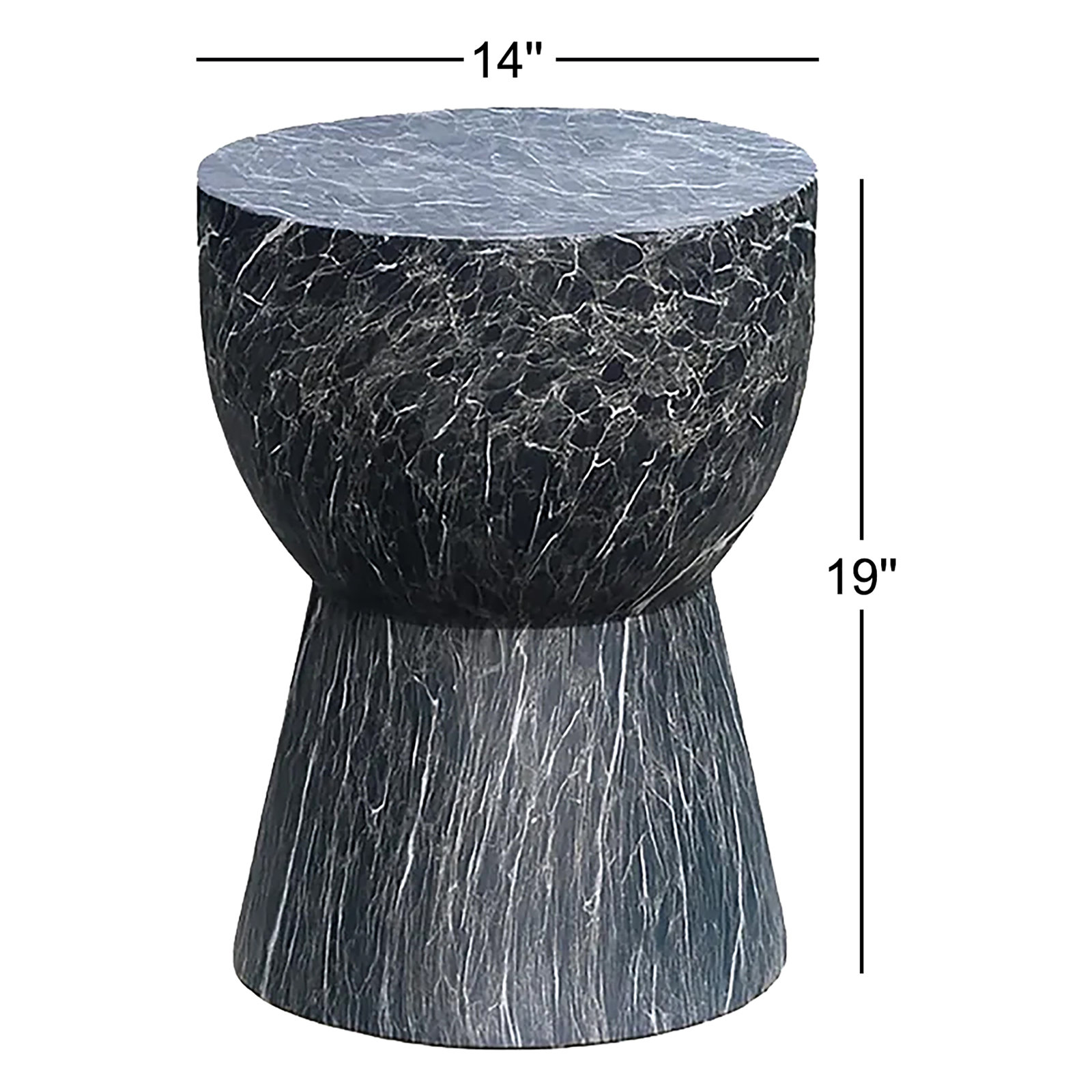 Zofia Composite Drum Black Marble Accent Table, Black Marble