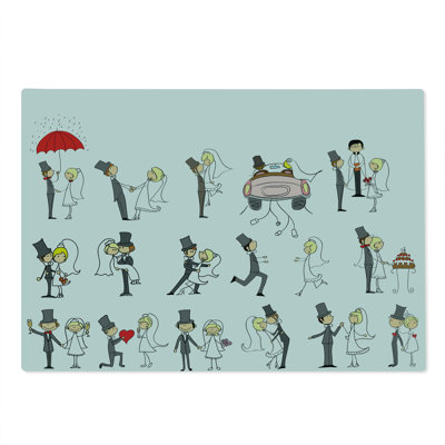 Ambesonne Wedding Cutting Board Large Size Cartoon Couple Funny Multicolor