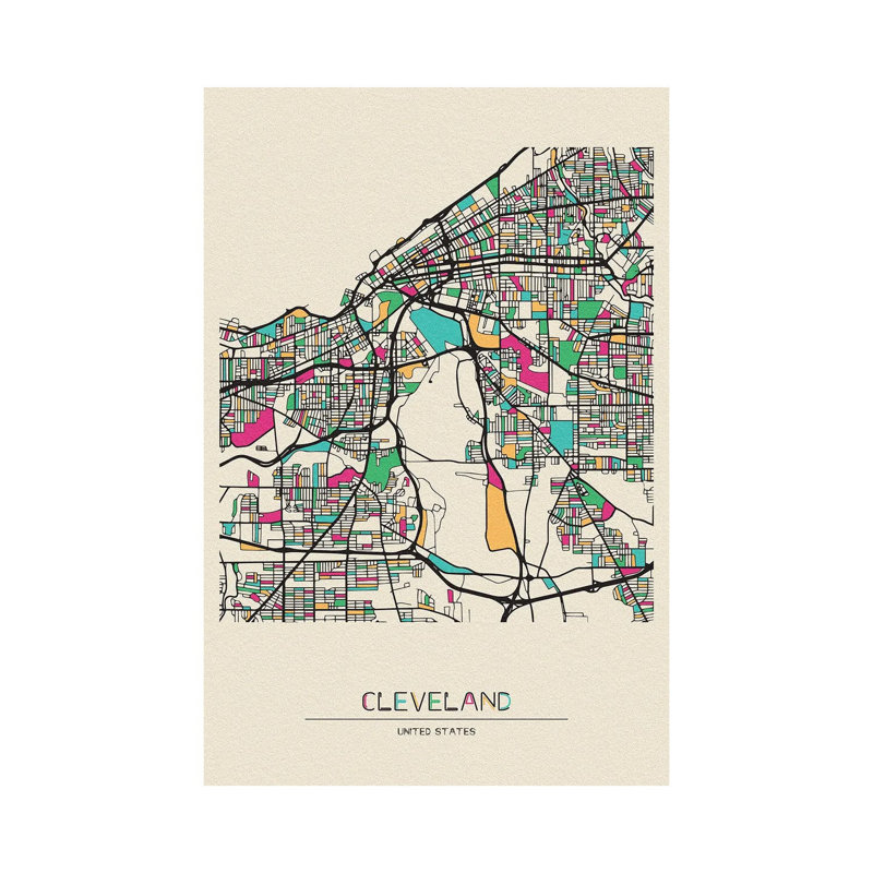 Cleveland, Ohio Map by Ayse Deniz Akerman - Wrapped Canvas Gallery-Wrapped Canvas Giclée, 30.48 cm H x 45.72 cm W