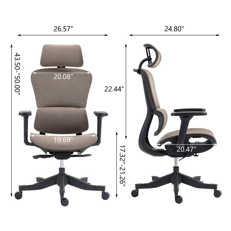 Chaise de bureau ergonomique en maille AeroErgo avec appui-tête et accoudoirs réglables, Brun, Noir