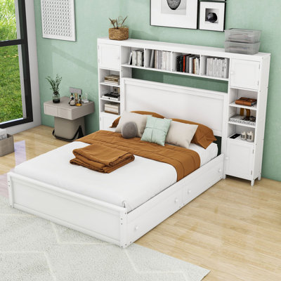 Queen Platform Bed with Built-in Outlets and Storage Drawers