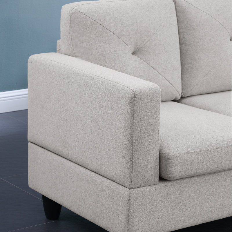 Linen Sectional Sofa With Right Facing Chaise, Light Gray Linen