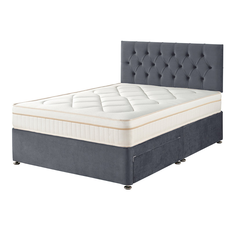 Amanjot Coilsprung Divan Bed Set, Grey, Single (3'), 2 Drawers