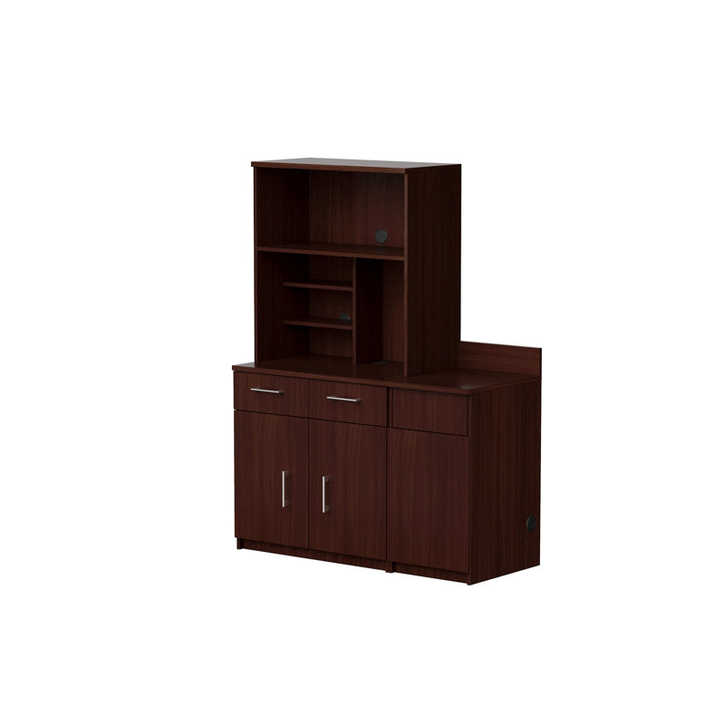 BREAKtime 54" Commercial Breakroom Cabinet with Microwave Hutch, Door Storage & Concealed Trash Compartment, Espresso