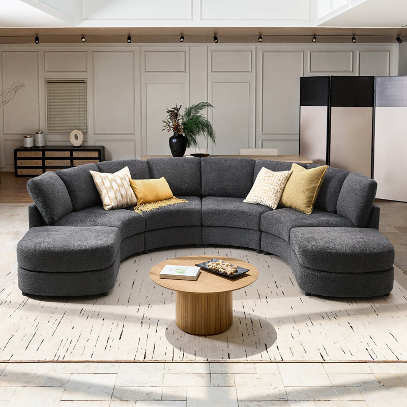 Grandon 138" Modern Modular Curved Sectional Sofa with Two Ottomans, Gray