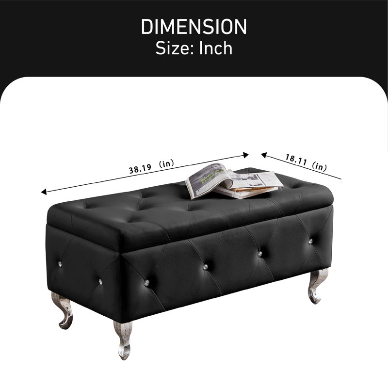 Banc de rangement rembourré Gianpaolo, Noir