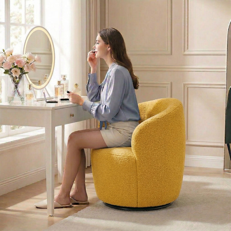 Teddy Fabric Swivel Accent Armchair Barrel Chair, Mustard