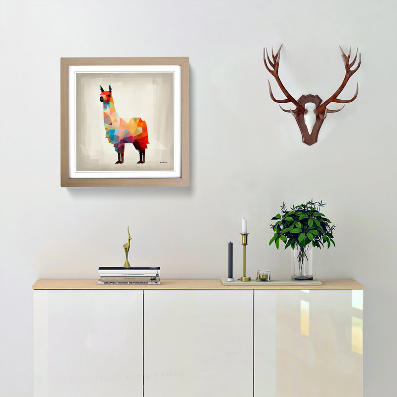 Llama Suprematism No.3 - Framed Print, Oak