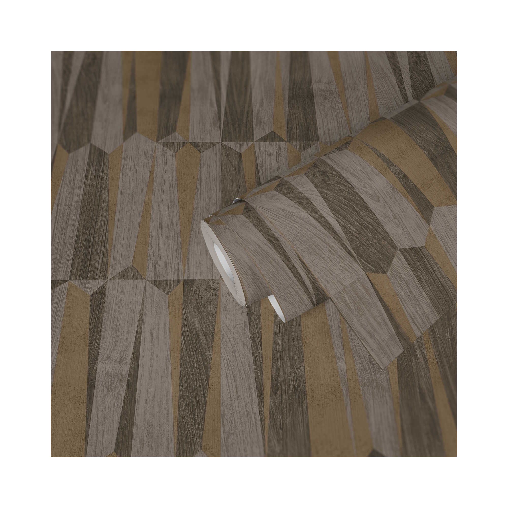 Fusion Geometric Point Wood Effect Motif 32.97' L x 20.87" Wallpaper Roll, Brown/Gray