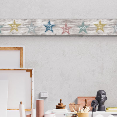 GB4031 Grace & Gardenia Distressed Wood Peel and Stick Wallpaper Border Farmhouse Star Affirm 10in Height x 15ft Long,Neutral Brown Gray Off White