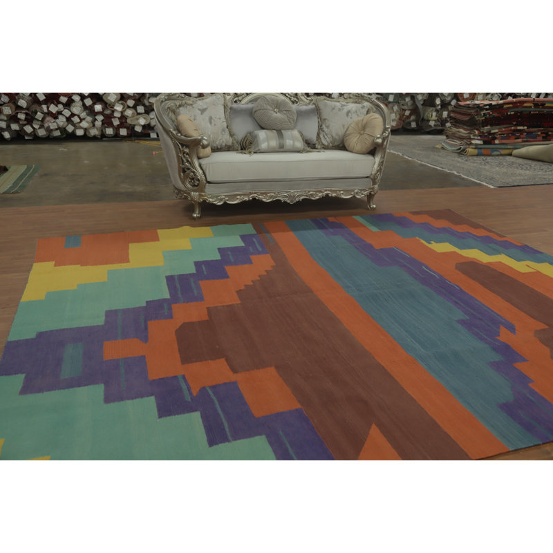 Tapis oriental coloré en laine 9 x 12