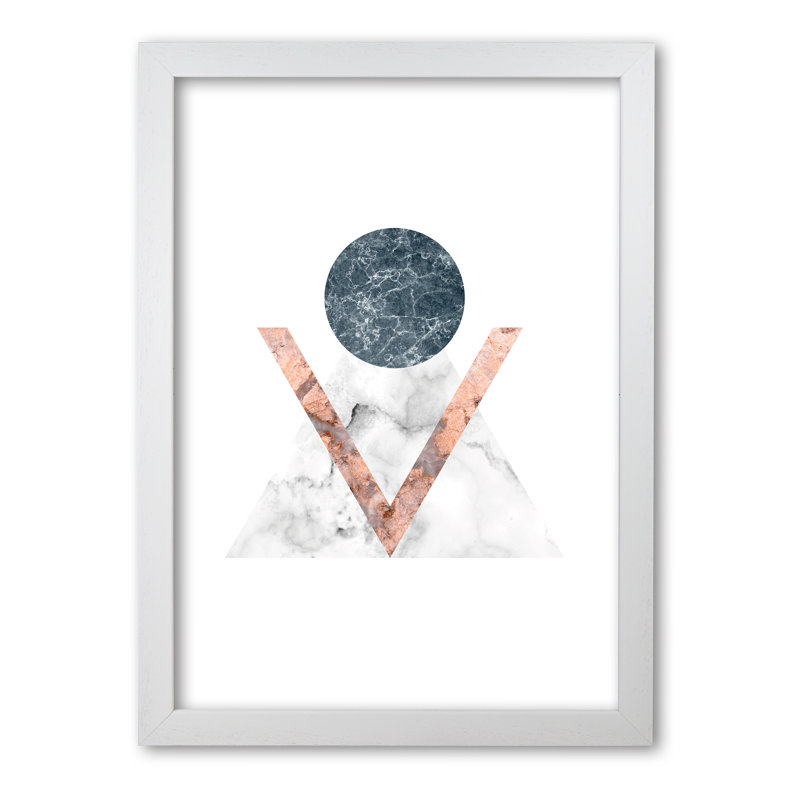 Marble Triangle Abstract - Print, 30 cm H x 21 cm W x 5 cm D, White Grain Frame