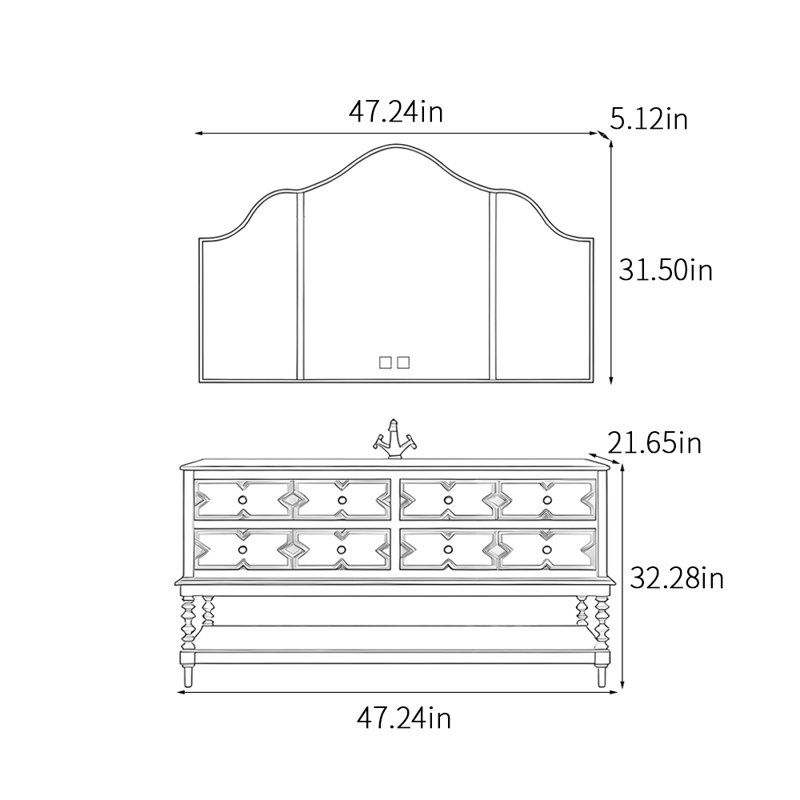 Armoire de salle de bain American Retro, H 32,28 po x l 47,24 po x P 21,65 po