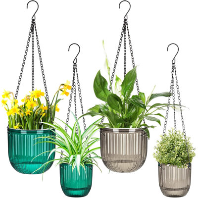 Self Watering Hanging Planters Set Of 4 Emerald Grey