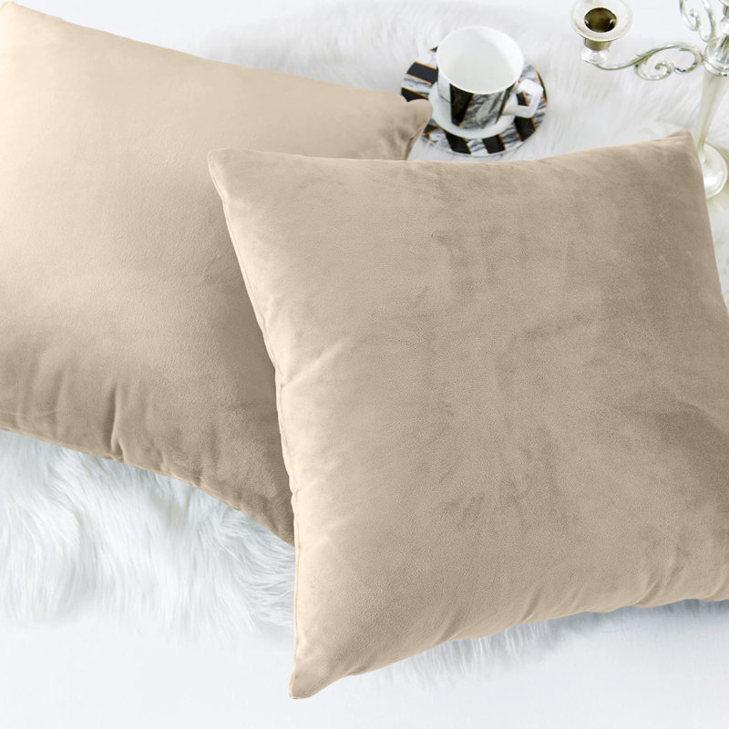 Square Luxury Velvet plush Cushion cover sofa throws Pack of 2, Beige