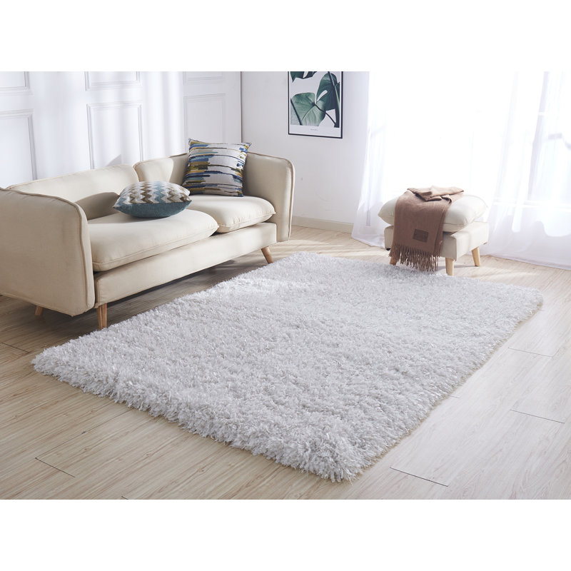 Tapis de zone blanche touffeté à la main corail poils longs Rosena, Rectangle 5 pi x 7 pi