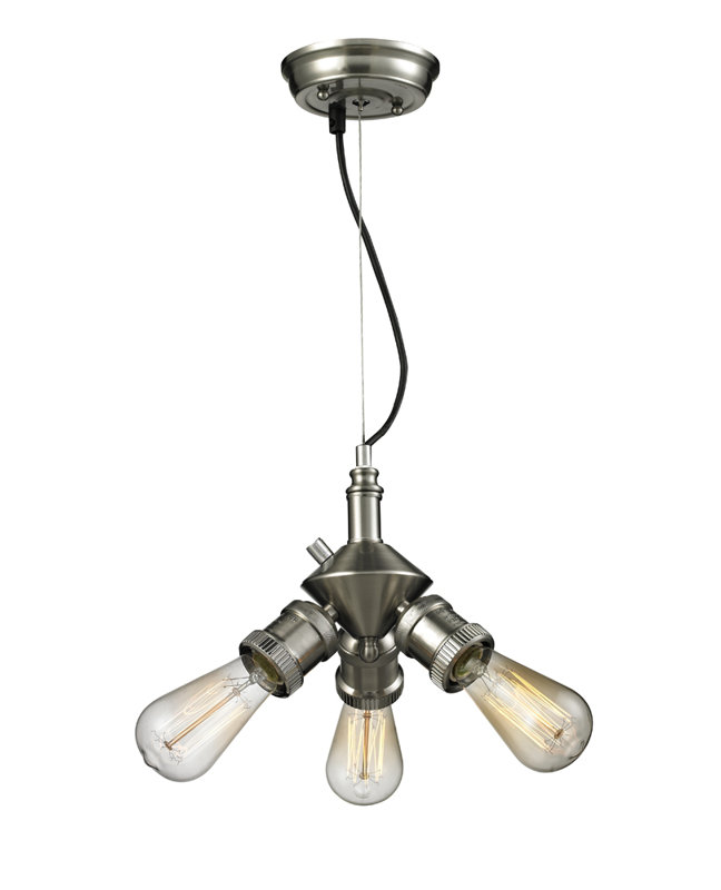 3 - Light Sputnik Sphere Chandelier, Brushed Satin Nickel