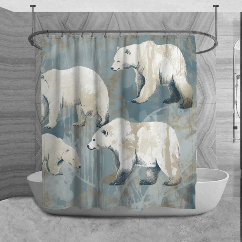 Polar Bear Shower Curtain Animals Bathroom Décor Blue/Grey, H 93 po x l 70 po
