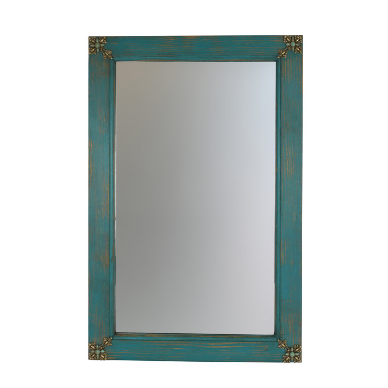 Miroir de salle de bain rustique vieilli, Turquoise, 33 po x 21 po