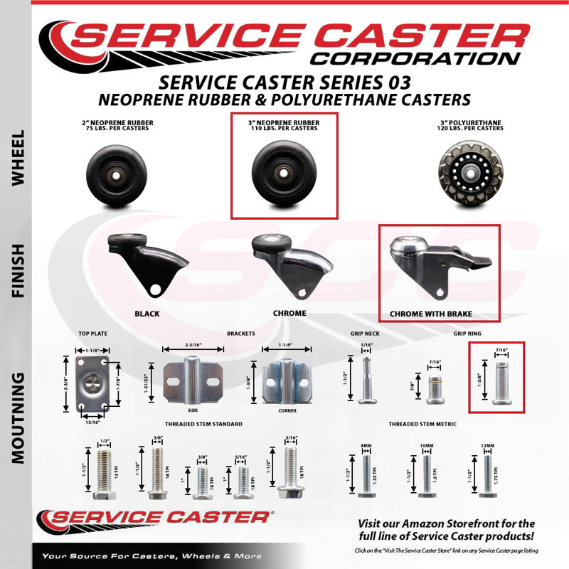 Hooded Neoprene Rubber Grip Ring Stem Casters