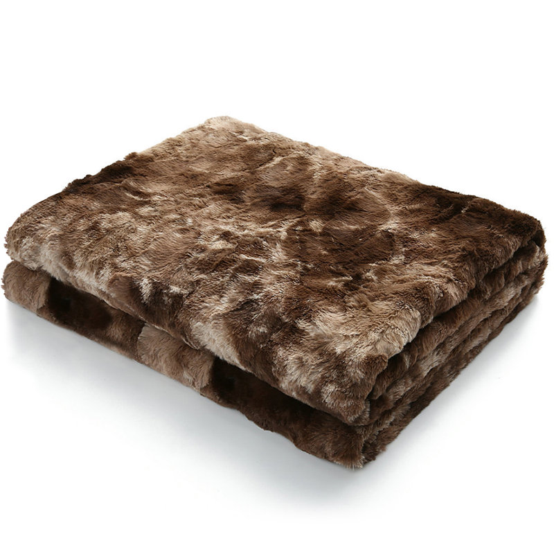 Jeté en fausse fourrure Faux Fur Throw Blanket, l 32 po x L 48 po, Café