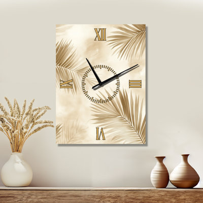 Horloge murale en métal de style côtier - Feuilles de palmier neutres Drift III