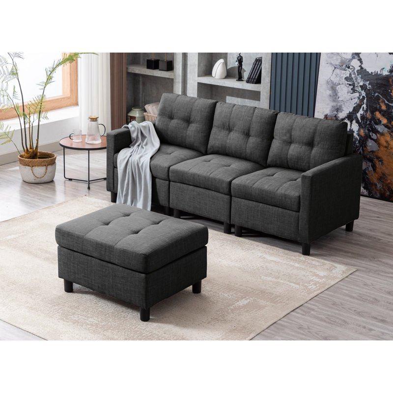 78.2"wide Upholstery Sofa With Square Arms, Dark Gray