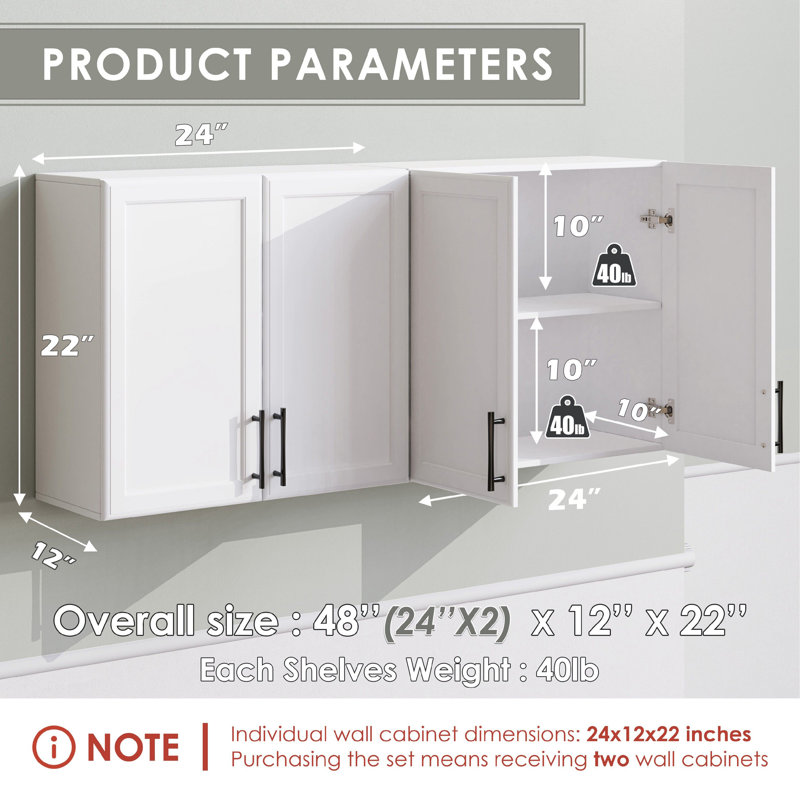 48"Kitchen Laundry Wall Amount Cabinet, White