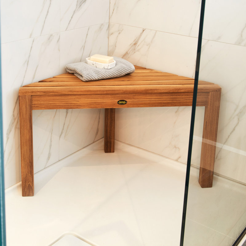 Eco-Friendly Teak Corner Shower Bench, 31.5'' with Rounded Edges