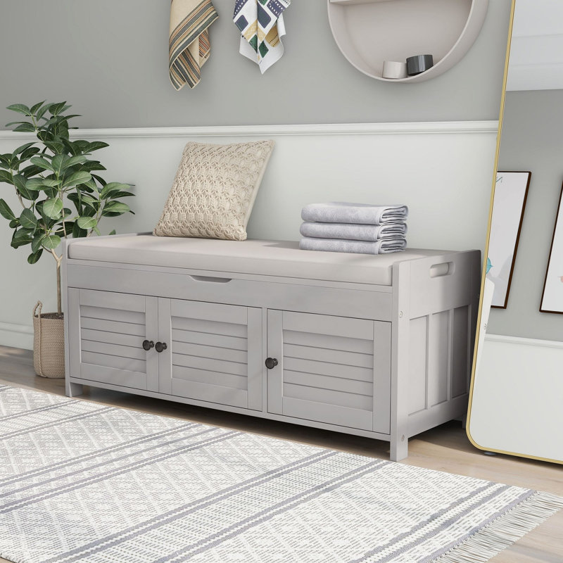Banc de rangement avec 3 portes à volets, Gris délavé