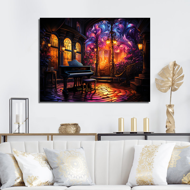 «Gothic Piano Chruch Melody - Piano Wall Art», H 34 po x l 44 po x P 1,5 po, Toile tendue