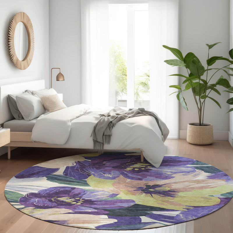 Tapis mauve intérieur / extérieur lavable à la machine Claudian ACN1490, Rond 8 pi
