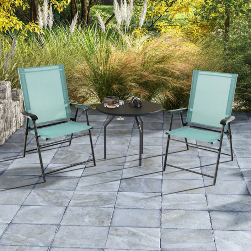 Ensemble de 2 chaises de patio avec accoudoirs et structure en métal, Vert