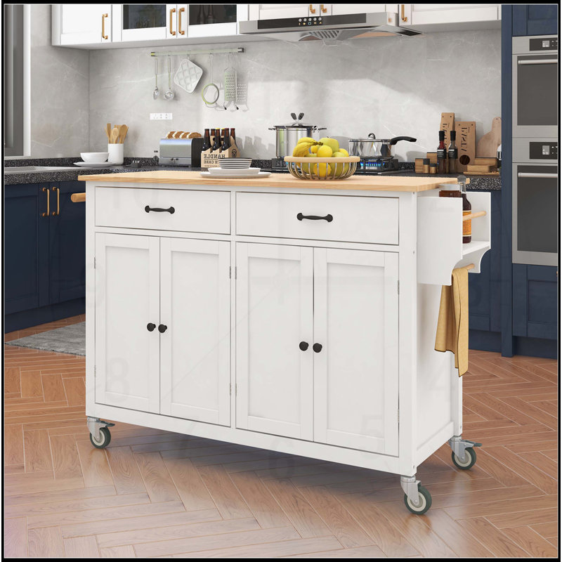 Chariot pour îlot de cuisine polyvalent avec plusieurs options de rangement et mobilité, Blanc