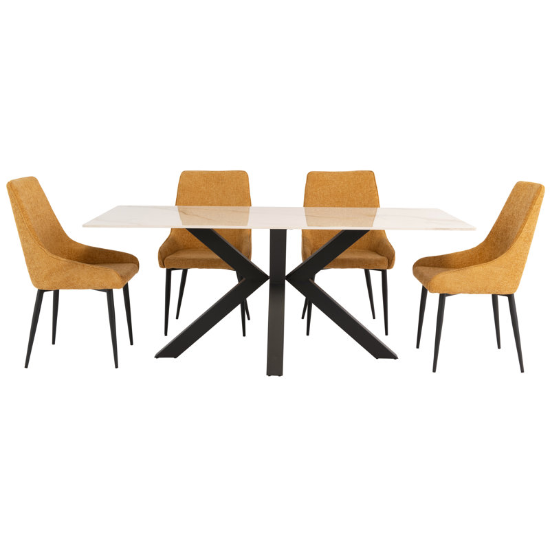 Stone Top Metal Base Dining Table, Kass Gold