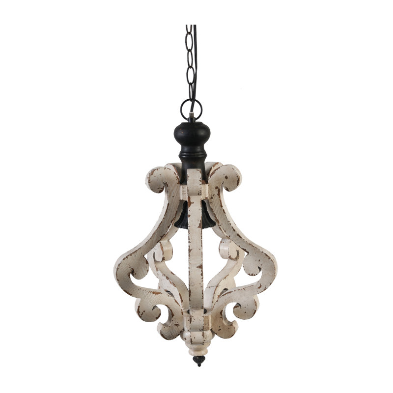 Lustre en bois de style campagnard blanc vieilli de style campagnard Chandeliar, ampoule non incluse