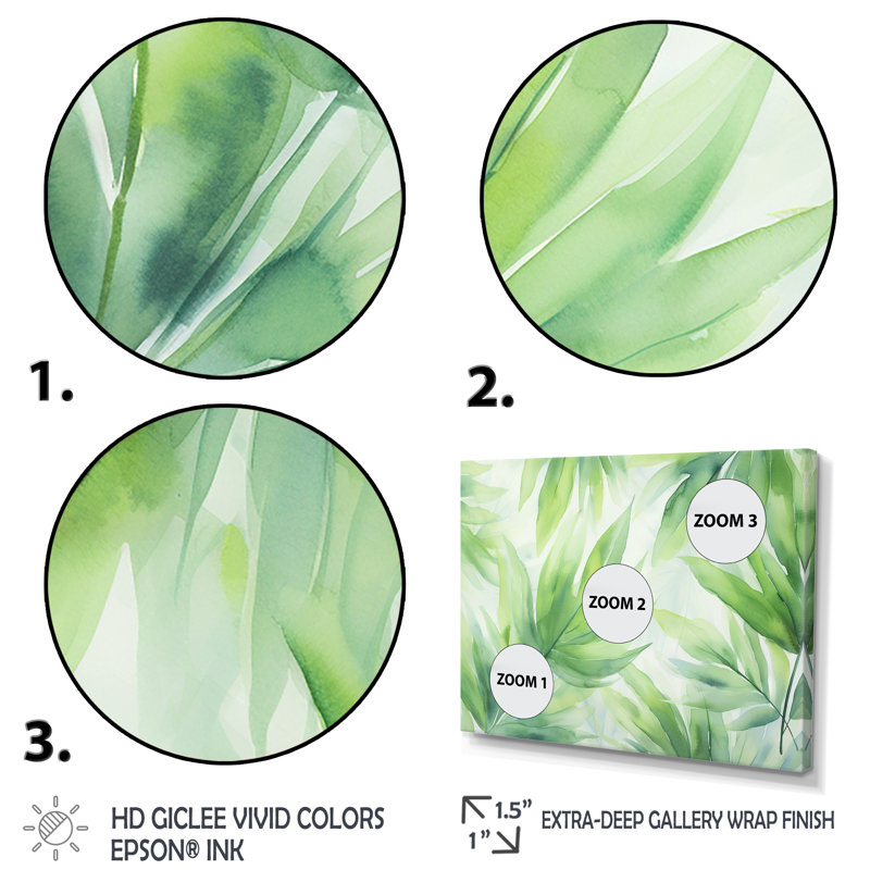 Vert tropicale vert en couleur pastel - Collages abstraits, art mural, Cadre d'angle fermé noir, H 34 po x l 44 po x P 1,5 po