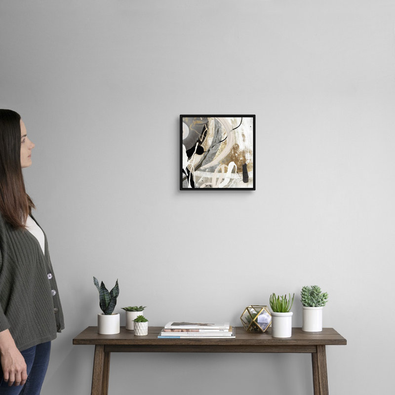 Tangled III - peinture sur toile, Toile avec cadre flottant, H 13,25 po x l 13,25 po, Noir