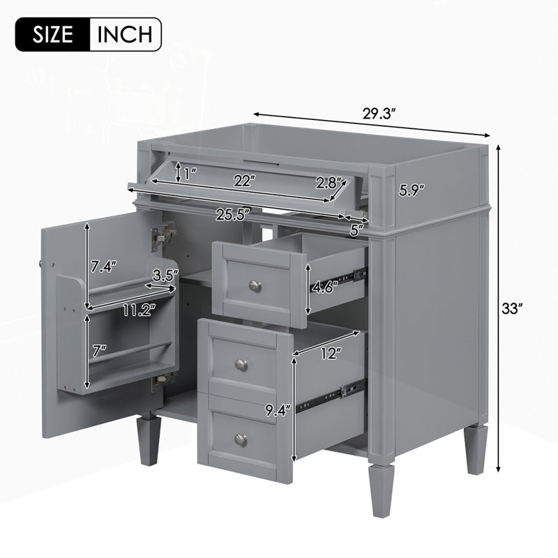 Bathroom Vanity Storage Cabinet without Top Sink with 2 Drawers and a Tip-out Drawer