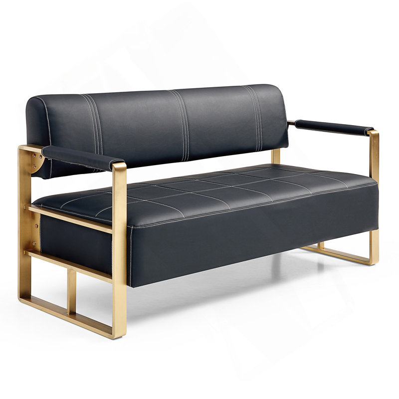 Canapé en cuir reconstitué de 57,9 po de largeur avec revêtement en faux cuir reconstitué pour le salon Sièges décoratifs pour petits espaces Canapé 2 places Mobilier de studio avec accoudoirs en métal doré