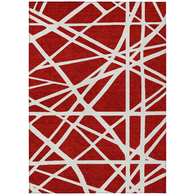 HomeRoots 5' X 8' Red Geometric Washable Indoor Outdoor Area Rug