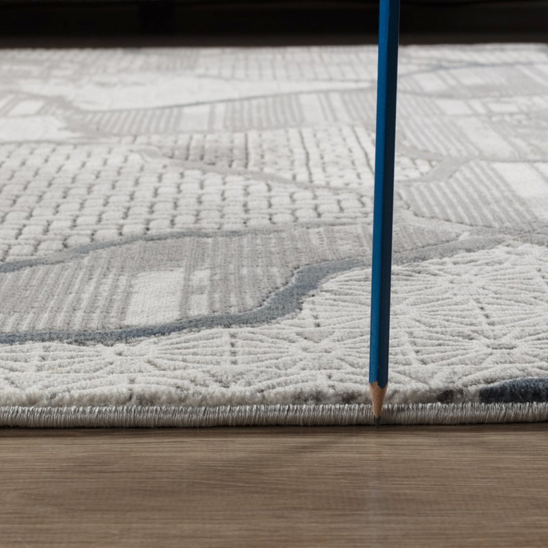 2 pi 7 po Tapis de couloir abstrait et gris X 9 10, fabriqué à la machine, style Art et contemporain, matériau, teinture, motifs modernes et décontractés d'une hauteur de 0,43 po, 100%, envers en jute et animal de compagnie