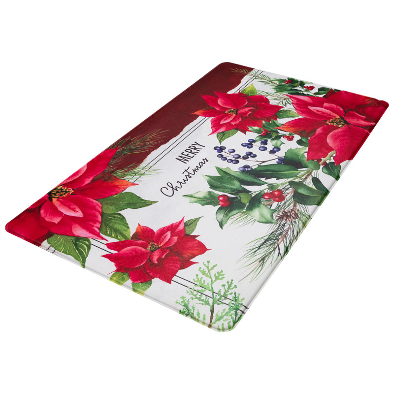 Poinsettia Merry Christmas Kitchen Comfort Anti-Fatigue Floor Mat- 17.75" X 29.5"