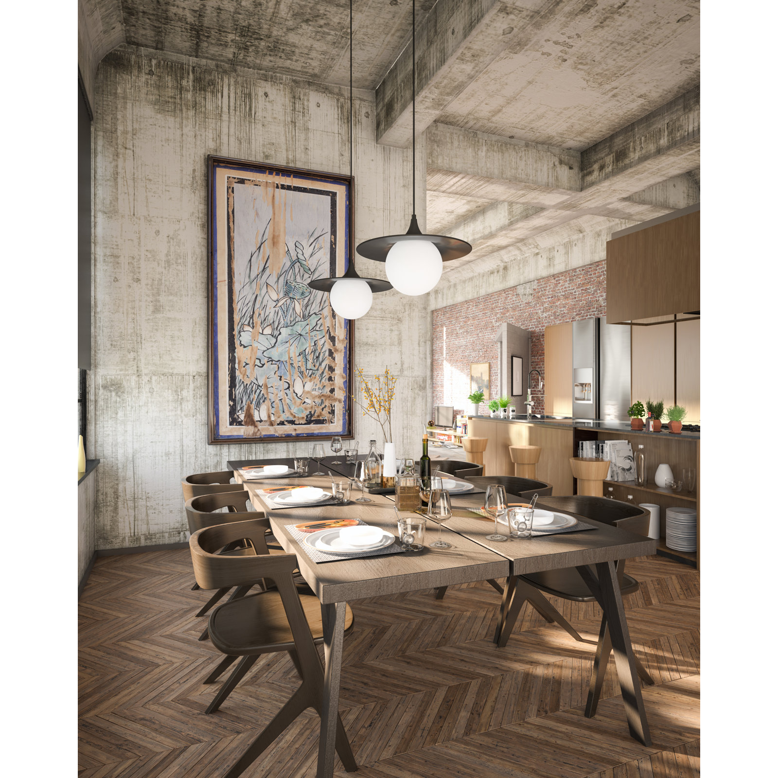 Hermit Single Light Glass Pendant, 86.13" H x 15.75" W x 15.75" D, Matte Black/Opal Matte Glass