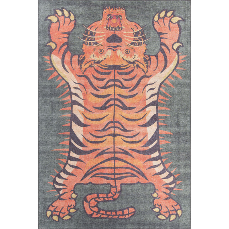 Opus Decorative Woven Based Orange Green Tiger Patterned Carpet, Rectangle 3'10" x 5'3"