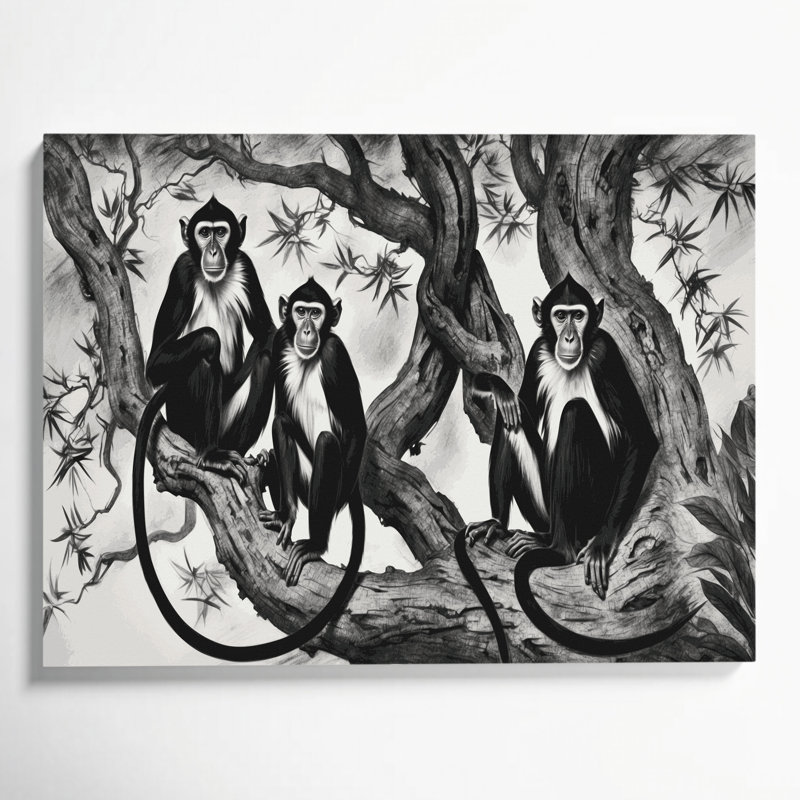 Faune, art mural sur toile gris et noir, H 11 po x l 14 po