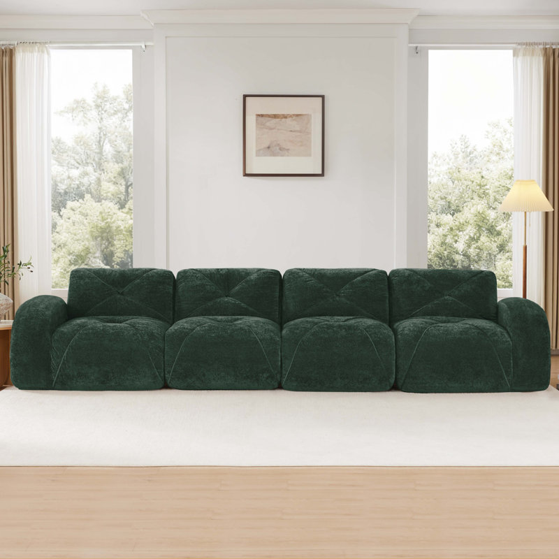 Canapé modulaire surdimensionné en velours capitonné, Vert